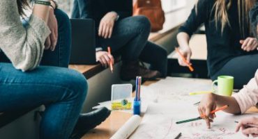 A group of students working on project